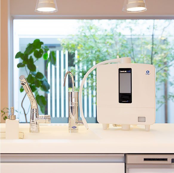 Leveluk K8 beside a kitchen sink
