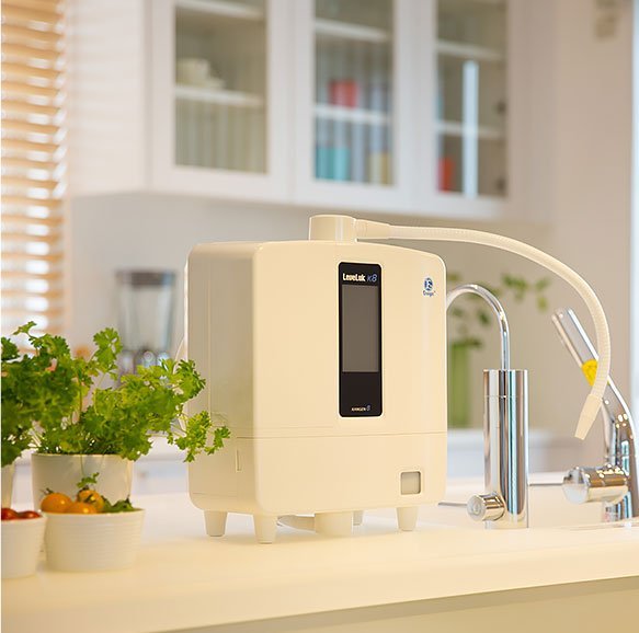 Leveluk K8 next to a kitchen faucet